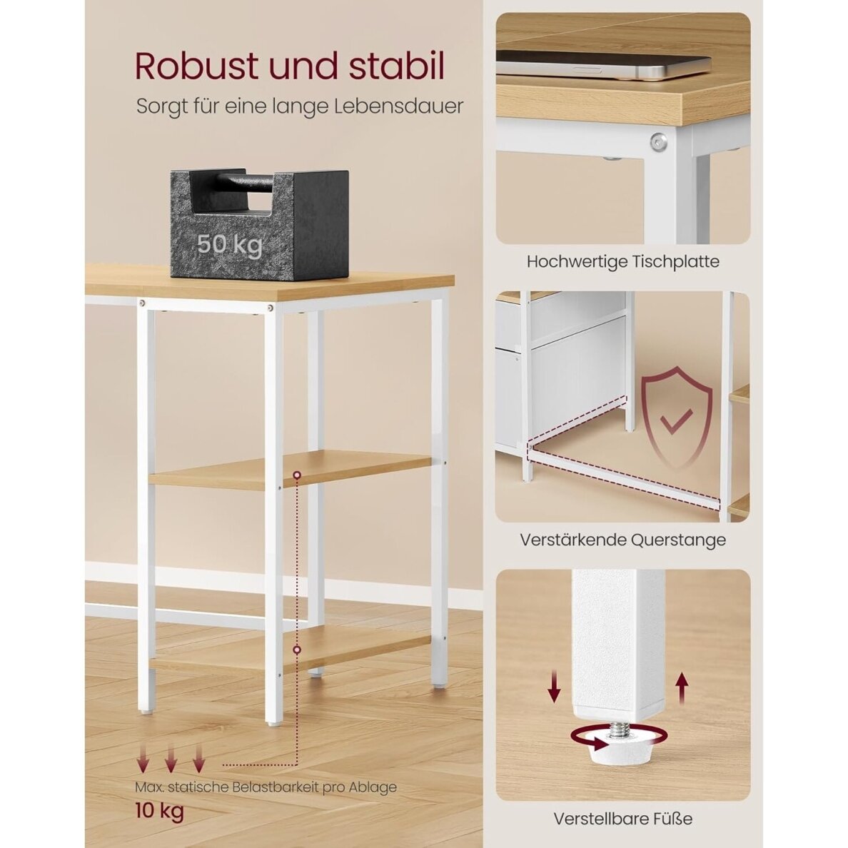 Industrinio stiliaus rašomasis stalas su lentynomis ir tekstiliniais stalčiais, 140 x 60 cm 4 Industrinio stiliaus rašomasis stalas su lentynomis ir tekstiliniais stalčiais, 140 x 60 cm 4