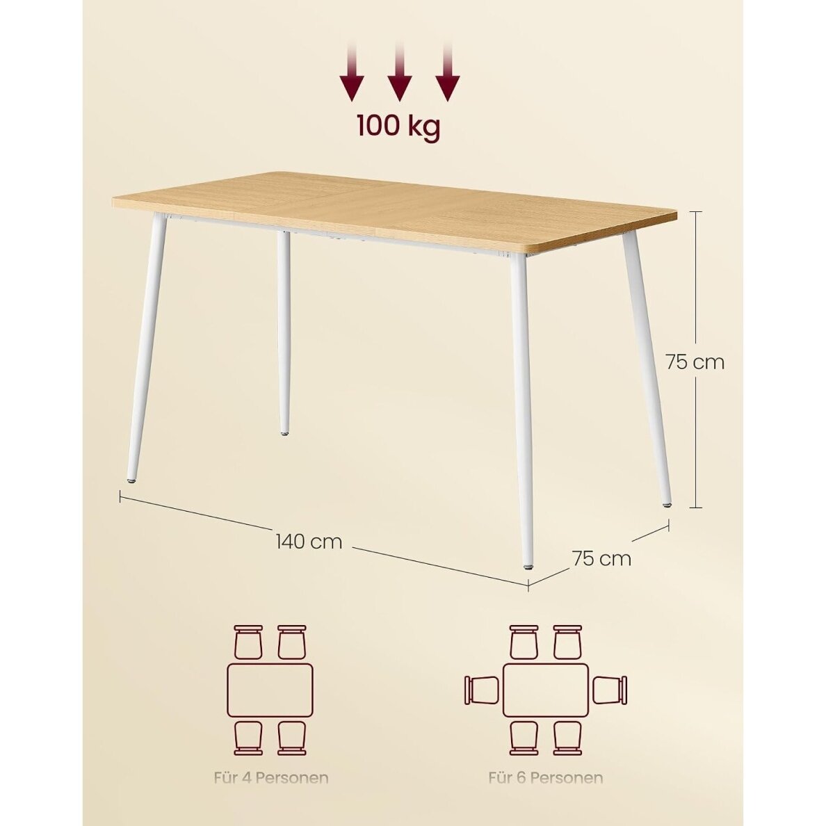 Valgomojo stalas, 75 x 140 x 75 cm 5 Valgomojo stalas, 75 x 140 x 75 cm 5
