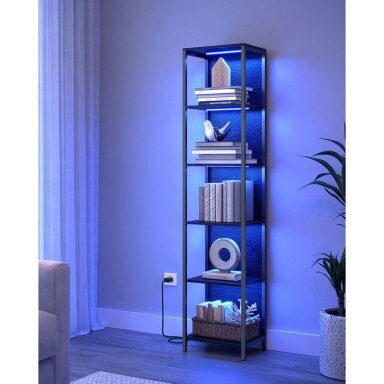 Industrinio stiliaus pastatoma 6 pakopų lentyna su LED apšvietimu