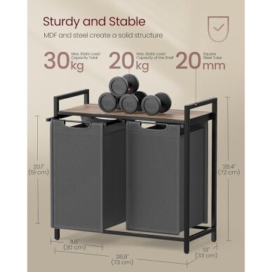 Industrinio stiliaus pastatoma lentyna su 2 skalbinių krepšiais 6 Industrinio stiliaus pastatoma lentyna su 2 skalbinių krepšiais 6