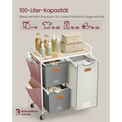 Industrinio stiliaus pastatoma lentyna su 3 skalbinių krepšiais ir ratukais 2 Industrinio stiliaus pastatoma lentyna su 3 skalbinių krepšiais ir ratukais 2