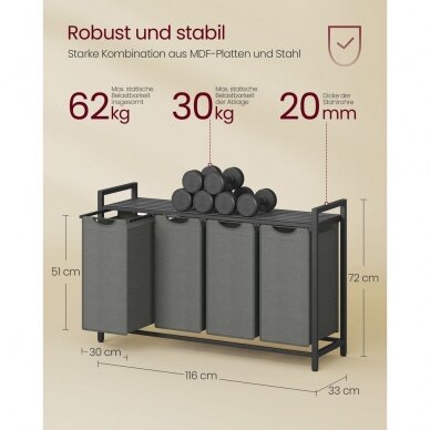 Industrinio stiliaus pastatoma lentyna su 4 skalbinių krepšiais 5 Industrinio stiliaus pastatoma lentyna su 4 skalbinių krepšiais 5