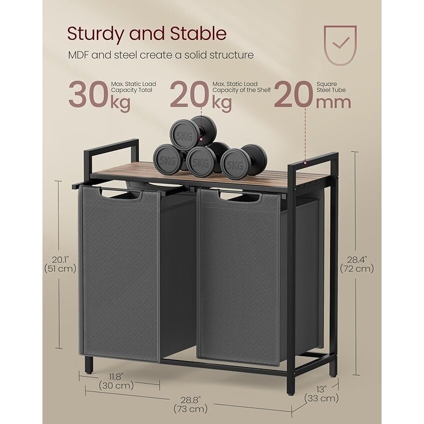 Industrinio stiliaus pastatoma lentyna su 2 skalbinių krepšiais 6