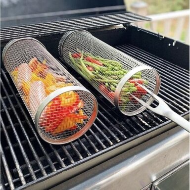 BBQ nerūdijančio plieno apvalių grilio krepšelių rinkinys, 2 vnt
