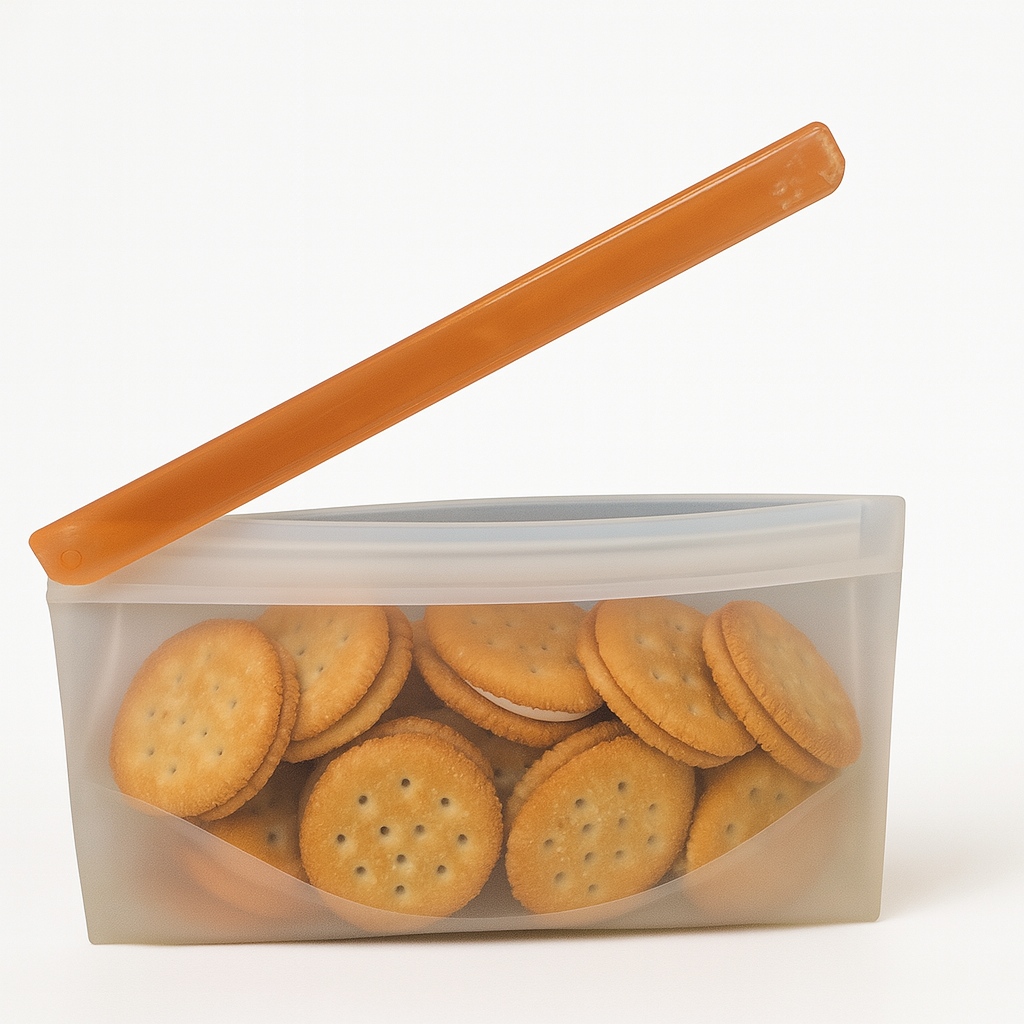 JOIE daugkartiniai silikoniniai maišeliai su užspaudžiamu spaustuku, 2 vnt x 250 ml 1 JOIE daugkartiniai silikoniniai maišeliai su užspaudžiamu spaustuku, 2 vnt x 250 ml 1