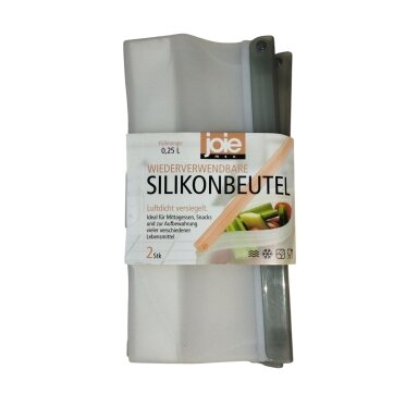 JOIE daugkartiniai silikoniniai maišeliai su užspaudžiamu spaustuku, 2 vnt x 250 ml
