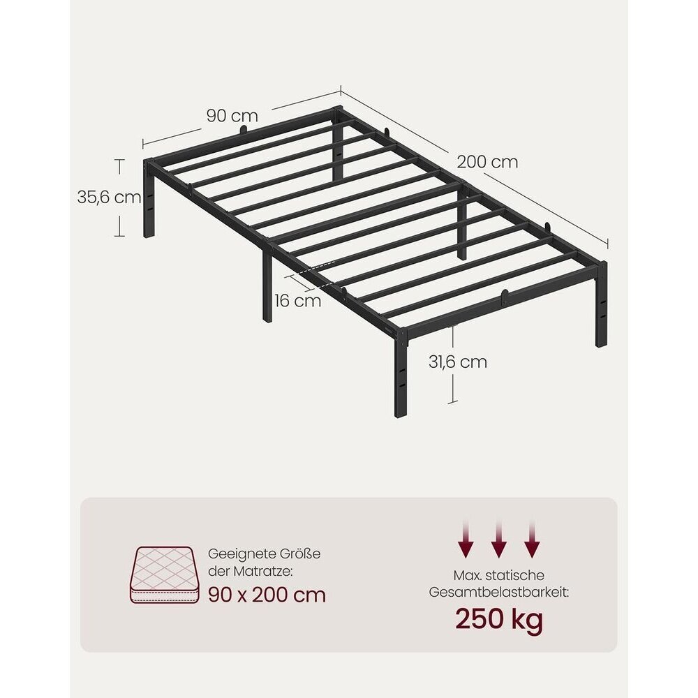 Juodas metalinis lovos rėmas, 90 x 200 cm 8 Juodas metalinis lovos rėmas, 90 x 200 cm 8