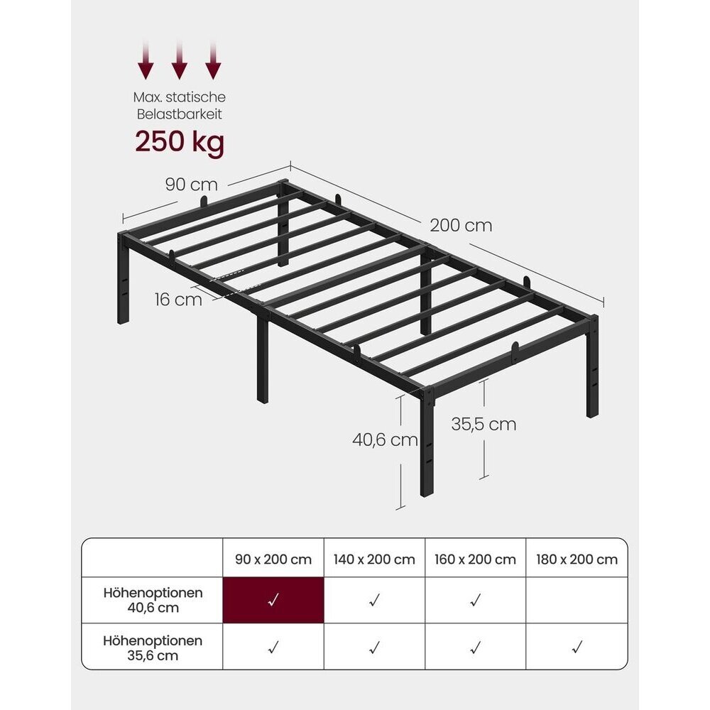 Juodas metalinis lovos rėmas, 90 x 200 cm 5 Juodas metalinis lovos rėmas, 90 x 200 cm 5
