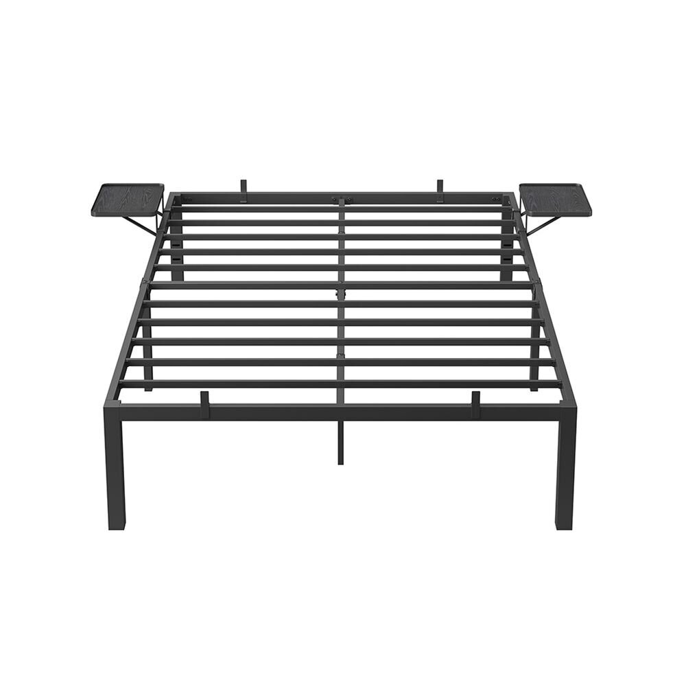 Juodas metalinis lovos rėmas su lentynėlėmis, 140 x 200 cm Juodas metalinis lovos rėmas su lentynėlėmis, 140 x 200 cm