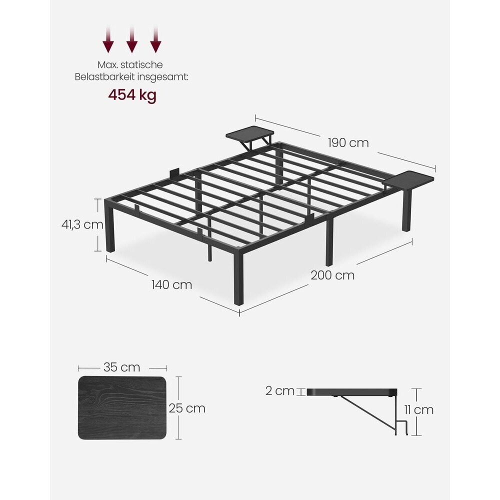Juodas metalinis lovos rėmas su lentynėlėmis, 140 x 200 cm 6 Juodas metalinis lovos rėmas su lentynėlėmis, 140 x 200 cm 6