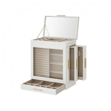 Balta PU odos papuošalų dėžutė su veidrodžiu