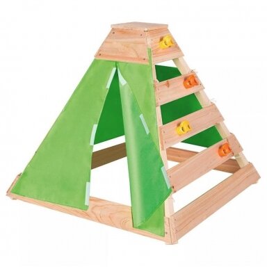 PLAYLAND 2-in-1 medinė vaikų laipiojimo piramidė - palapinė