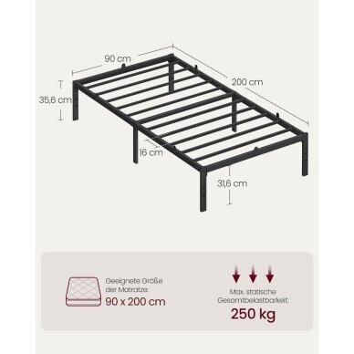 Juodas metalinis lovos rėmas, 90 x 200 cm 8 Juodas metalinis lovos rėmas, 90 x 200 cm 8