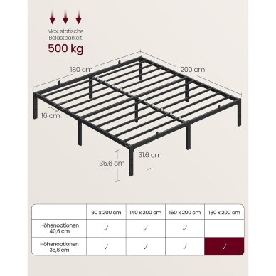 Juodas metalinis lovos rėmas, 180 x 200 cm 5 Juodas metalinis lovos rėmas, 180 x 200 cm 5
