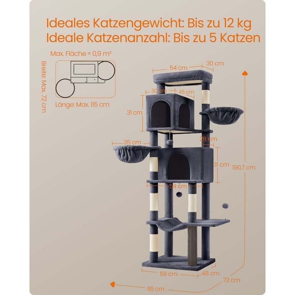 Kačių namelis - draskyklė XXL, 190,7 x 59 x 48 cm 6