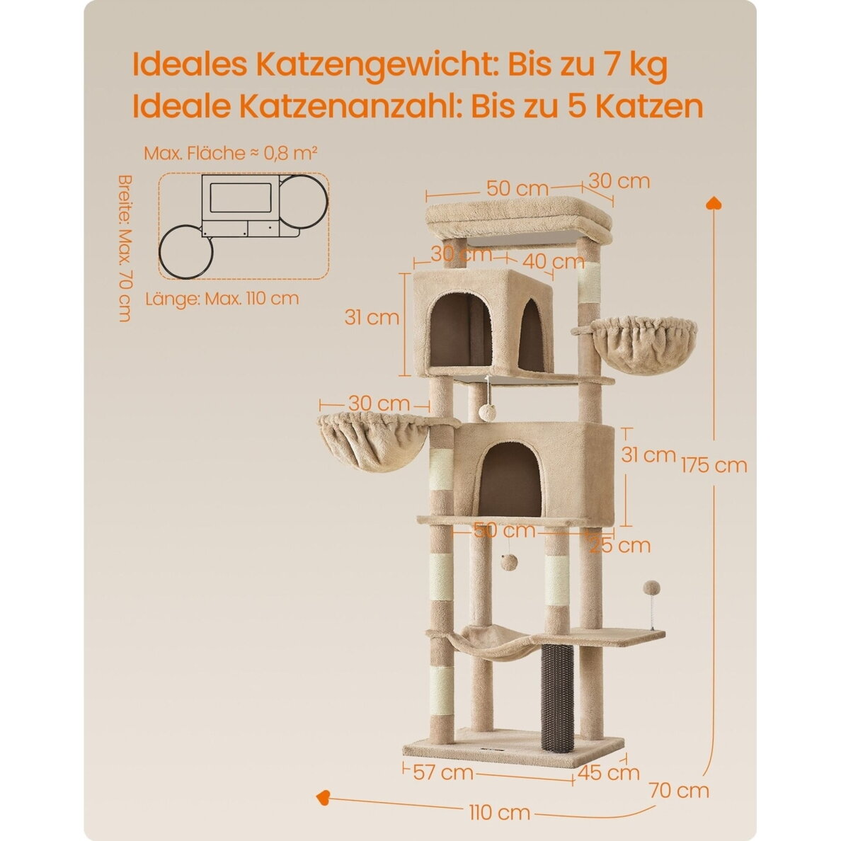 Kačių namelis - draskyklė XXL, 175 x 57 x 45 cm 6