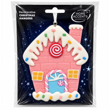 Dekoratyvinė kalėdinė pakabinama dekoracija „Rožinis namelis“, 9,5 cm