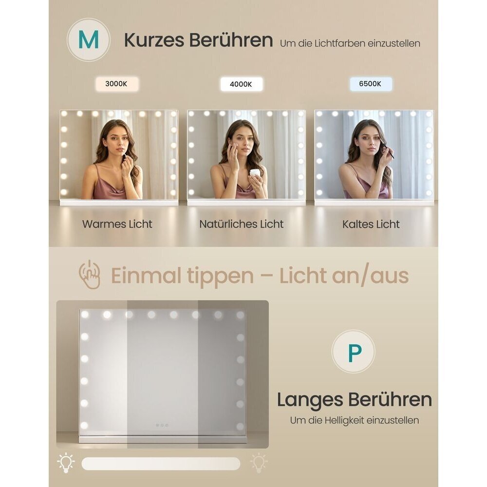 Kosmetinis veidrodis su LED apšvietimu ir įkrovimo lizdais, 60 x 80 cm 4 Kosmetinis veidrodis su LED apšvietimu ir įkrovimo lizdais, 60 x 80 cm 4