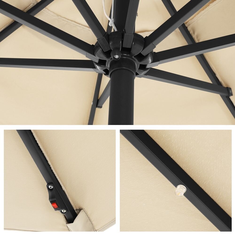 Lauko skėtis su LED apšvietimu nuo saulės baterijos, Ø270 cm 5 Lauko skėtis su LED apšvietimu nuo saulės baterijos, Ø270 cm 5
