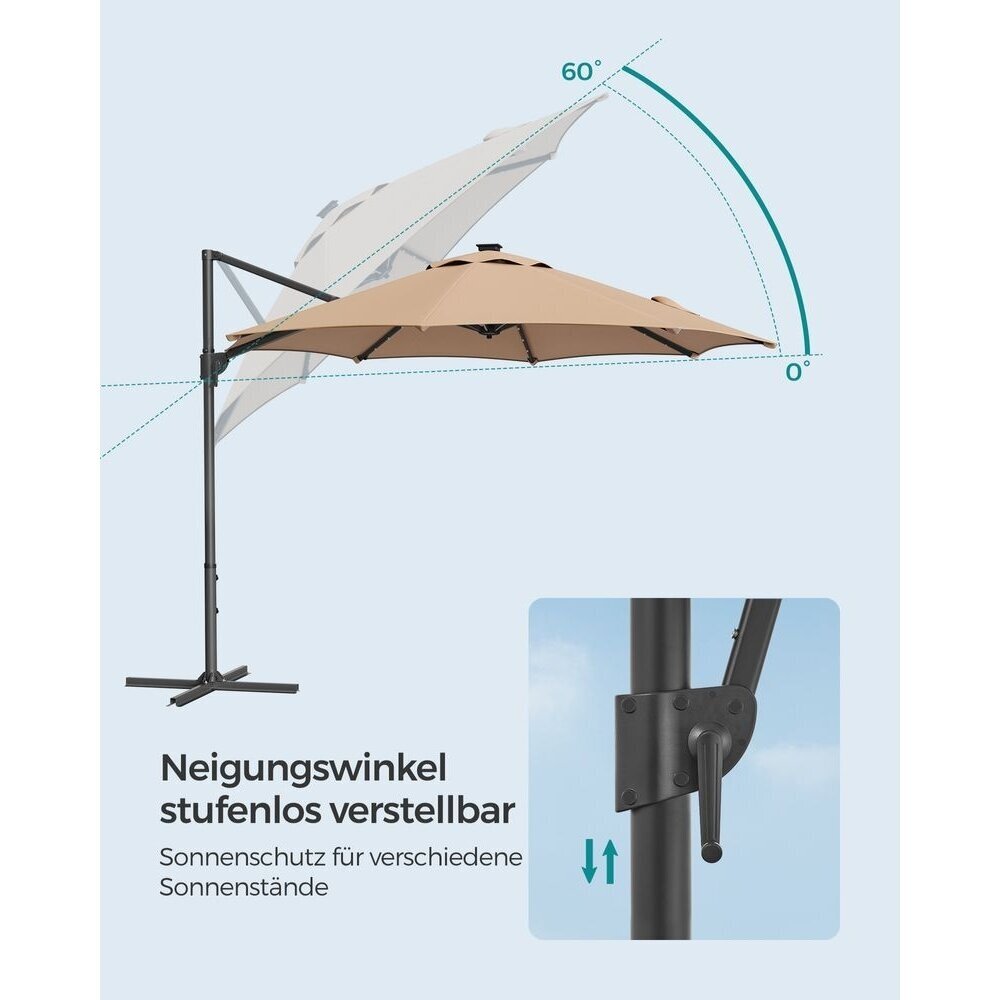 Lauko skėtis su stovu ir LED apšvietimu nuo saulės baterijos, Ø300 cm 4