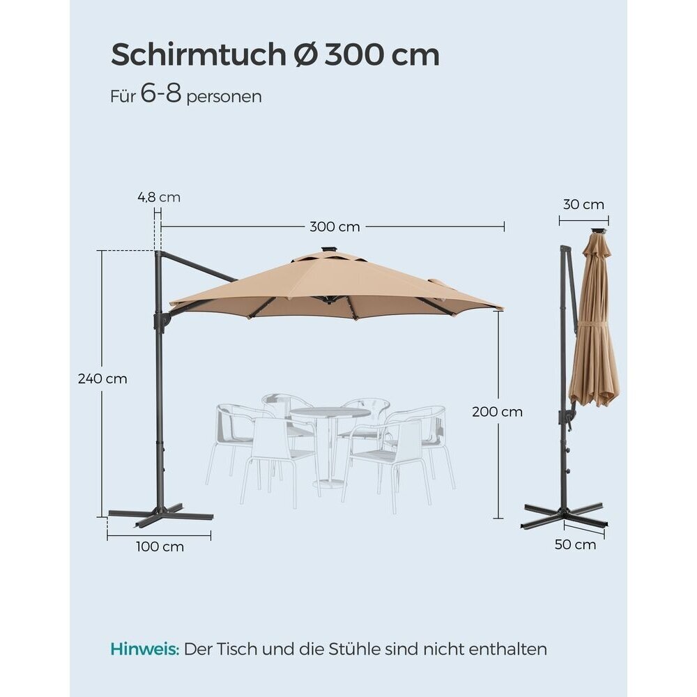 Lauko skėtis su stovu ir LED apšvietimu nuo saulės baterijos, Ø300 cm 7