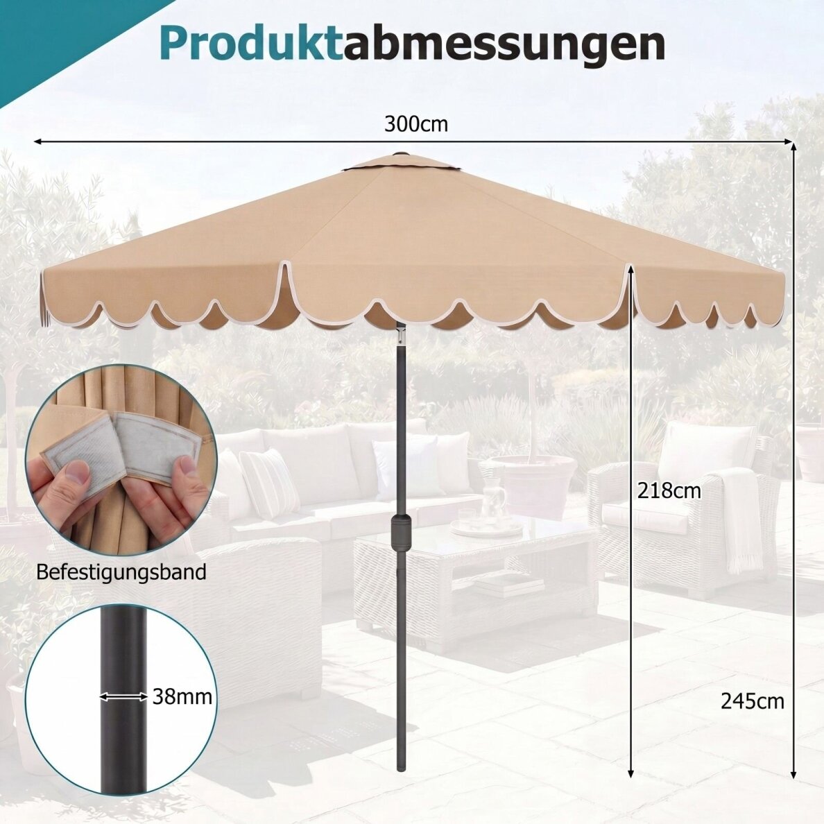 Lauko skėtis, Ø300 cm 8 Lauko skėtis, Ø300 cm 8
