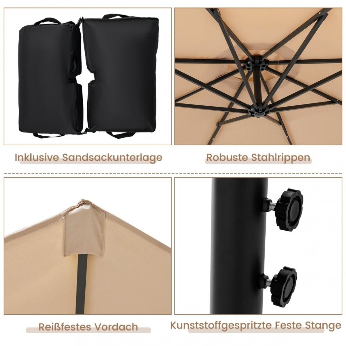 Lauko skėtis su stovu, smėlio maišais ir LED apšvietimu nuo saulės baterijos, Ø300 cm 6