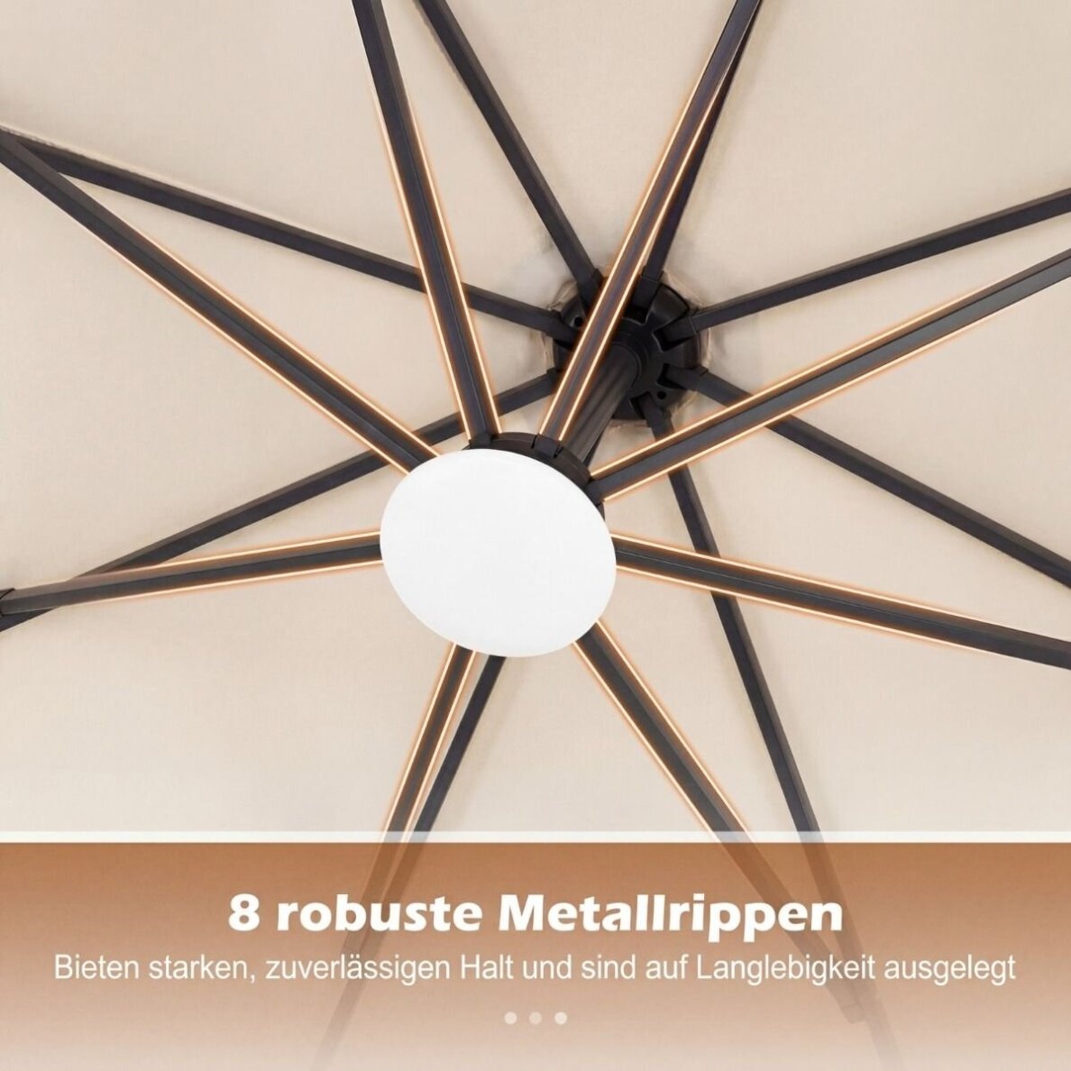 Lauko skėtis su stovu, smėlio maišais ir LED apšvietimu nuo saulės baterijos, Ø300 cm 6 Lauko skėtis su stovu, smėlio maišais ir LED apšvietimu nuo saulės baterijos, Ø300 cm 6