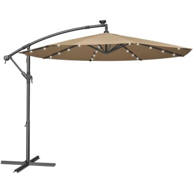 Lauko skėtis su stovu ir LED apšvietimu nuo saulės baterijos, Ø300 cm