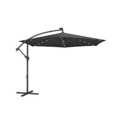 Lauko skėtis su stovu ir LED apšvietimu nuo saulės baterijos, Ø350 cm