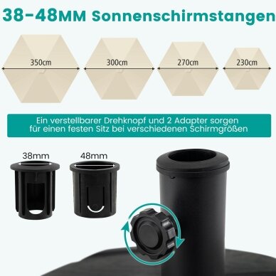 Užpildomas lauko skėčio stovas su ratukais ir rankena, 95 kg, iki 48 mm stiebui 5 Užpildomas lauko skėčio stovas su ratukais ir rankena, 95 kg, iki 48 mm stiebui 5