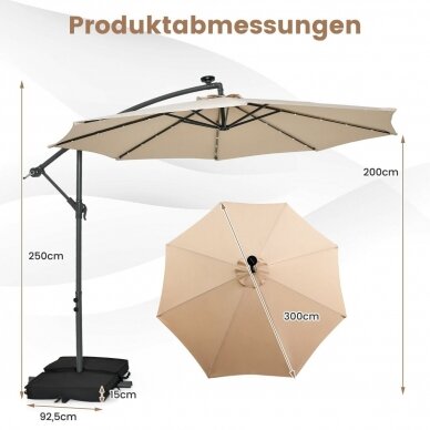 Lauko skėtis su stovu, smėlio maišais ir LED apšvietimu nuo saulės baterijos, Ø300 cm 7