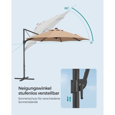 Lauko skėtis su stovu ir LED apšvietimu nuo saulės baterijos, Ø300 cm 4