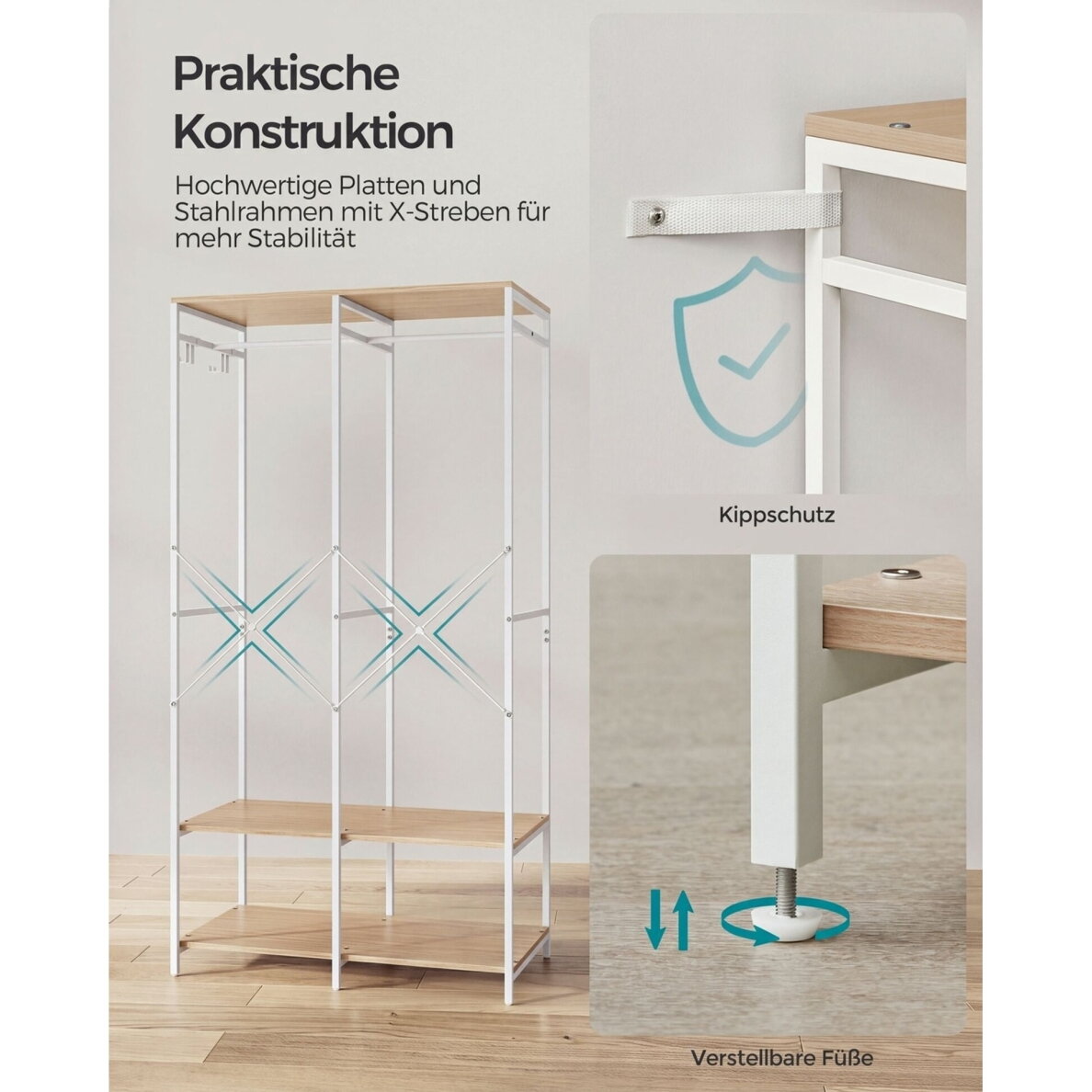 Metalinė pastatoma drabužių kabykla su lentynomis 4 Metalinė pastatoma drabužių kabykla su lentynomis 4