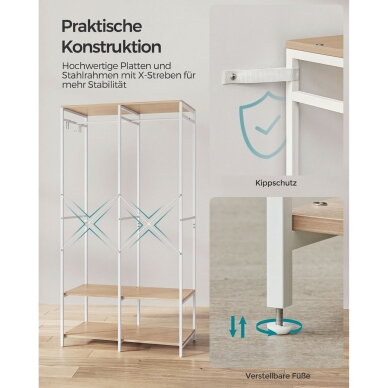 Metalinė pastatoma drabužių kabykla su lentynomis 4 Metalinė pastatoma drabužių kabykla su lentynomis 4