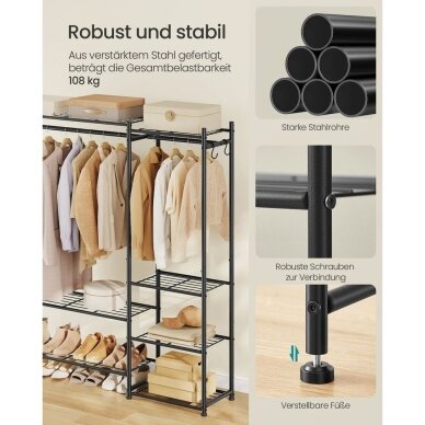 Metalinė pastatoma drabužių kabykla su lentynomis 3 Metalinė pastatoma drabužių kabykla su lentynomis 3