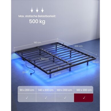 Metalinis lovos rėmas su LED apšvietimu ir elektros lizdais, 180 x 200 cm 8 Metalinis lovos rėmas su LED apšvietimu ir elektros lizdais, 180 x 200 cm 8