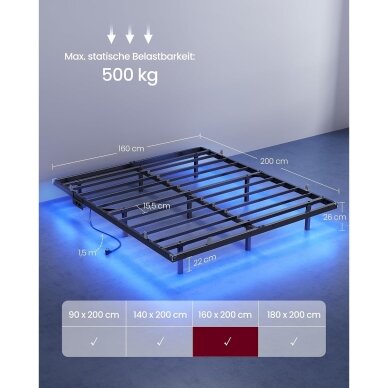 Metalinis lovos rėmas su LED apšvietimu ir elektros lizdais, 160 x 200 cm 8 Metalinis lovos rėmas su LED apšvietimu ir elektros lizdais, 160 x 200 cm 8