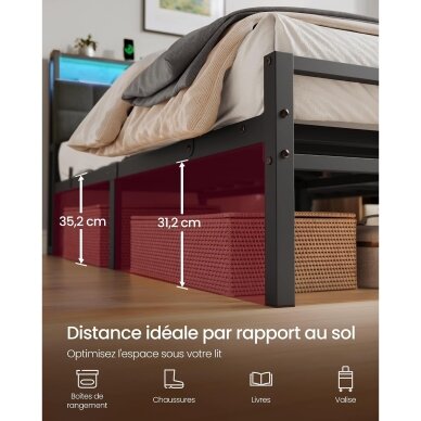 Metalinis lovos rėmas su LED apšvietimu ir įkrovimo lizdais, 140 x 190 cm 3 Metalinis lovos rėmas su LED apšvietimu ir įkrovimo lizdais, 140 x 190 cm 3