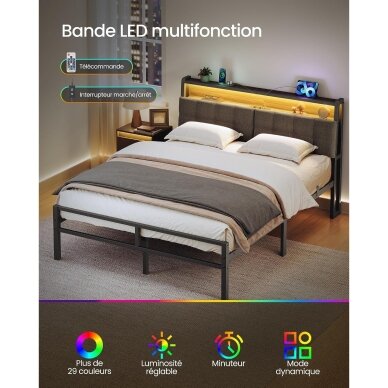 Metalinis lovos rėmas su LED apšvietimu ir įkrovimo lizdais, 140 x 190 cm 5 Metalinis lovos rėmas su LED apšvietimu ir įkrovimo lizdais, 140 x 190 cm 5