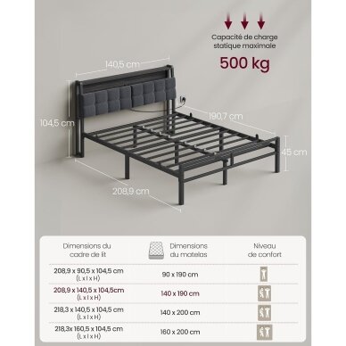 Metalinis lovos rėmas su LED apšvietimu ir įkrovimo lizdais, 140 x 190 cm 8 Metalinis lovos rėmas su LED apšvietimu ir įkrovimo lizdais, 140 x 190 cm 8