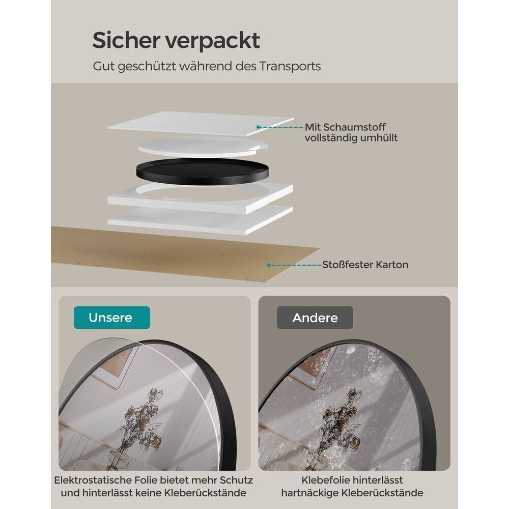 Modernus apvalus veidrodis juodu rėmu, Ø 50 cm 3 Modernus apvalus veidrodis juodu rėmu, Ø 50 cm 3