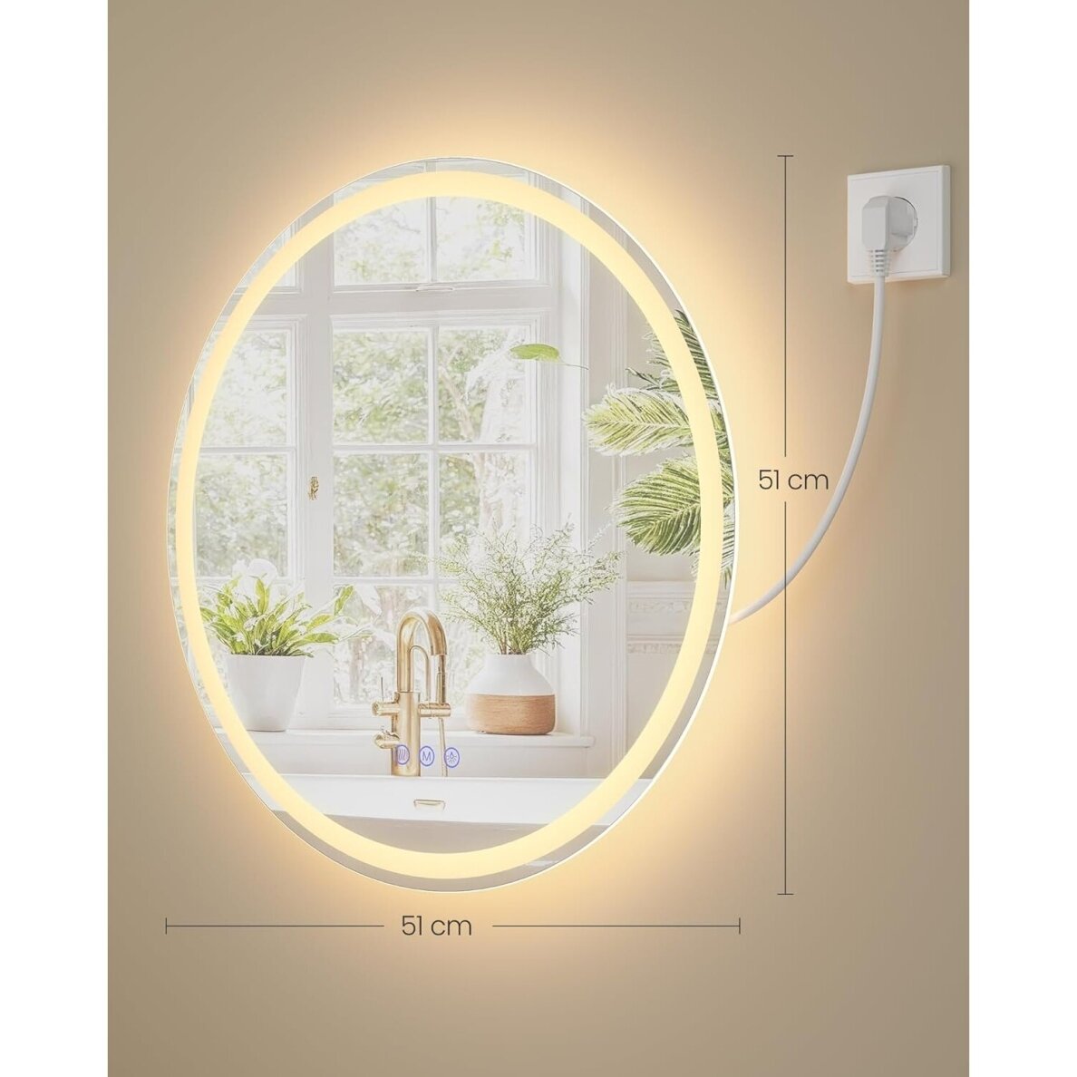 Veidrodis su LED apšvietimu ir nerasojimo funkcija, Ø 51 cm 5