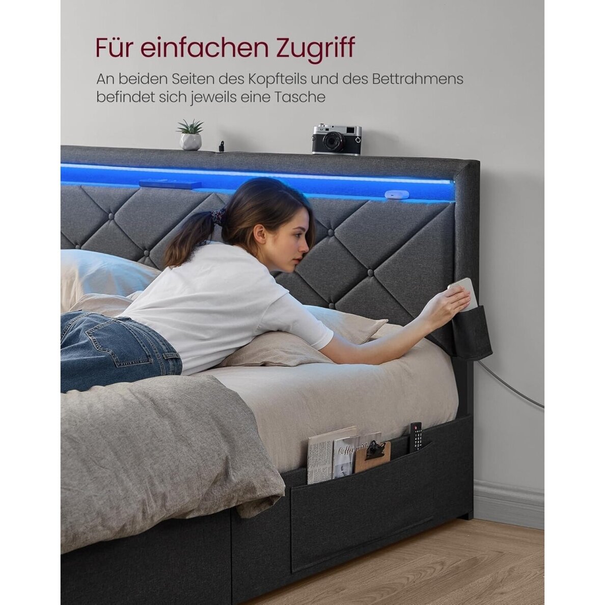 Modernus lovos rėmas su LED apšvietimu ir įkrovimo lizdais, 140 x 200 cm 4 Modernus lovos rėmas su LED apšvietimu ir įkrovimo lizdais, 140 x 200 cm 4