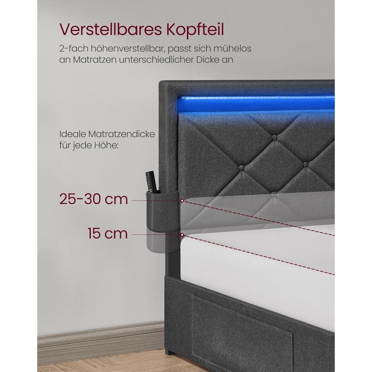 Modernus lovos rėmas su LED apšvietimu ir įkrovimo lizdais, 140 x 200 cm 5 Modernus lovos rėmas su LED apšvietimu ir įkrovimo lizdais, 140 x 200 cm 5