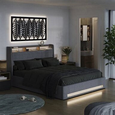 Modernus lovos rėmas su LED apšvietimu ir įkrovimo lizdais CHRISTIN, 160 x 200 cm