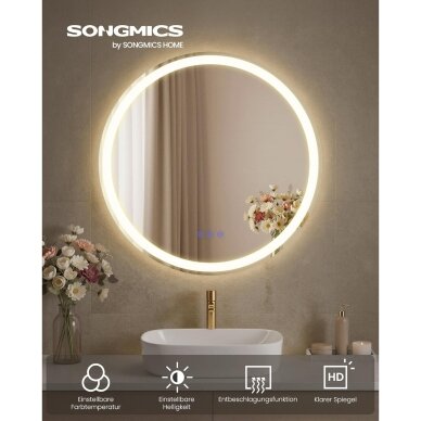 Veidrodis su LED apšvietimu ir nerasojimo funkcija, Ø 51 cm 1 Veidrodis su LED apšvietimu ir nerasojimo funkcija, Ø 51 cm 1
