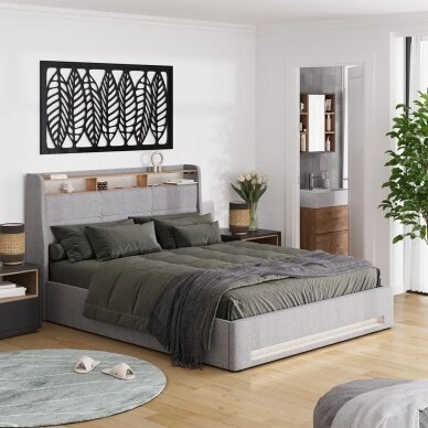 Modernus lovos rėmas su LED apšvietimu ir įkrovimo lizdais CHRISTIN, 160 x 200 cm 2 Modernus lovos rėmas su LED apšvietimu ir įkrovimo lizdais CHRISTIN, 160 x 200 cm 2
