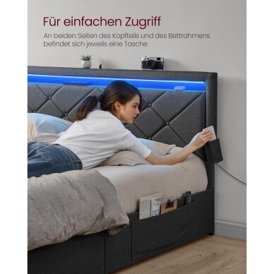 Modernus lovos rėmas su LED apšvietimu ir įkrovimo lizdais, 140 x 200 cm 4