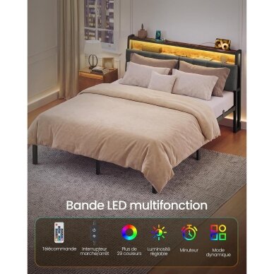 Metalinis lovos rėmas su LED apšvietimu ir įkrovimo lizdais, 140 x 190 cm 5